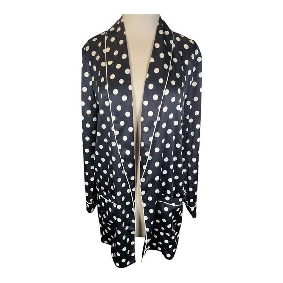 Something Navy Navy Blue & White Polka Dot Satin Pajama Robe – Size Small - Picture 10 of 10